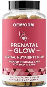 Prenatal Glow Vital Nutrigents & DHA - Premium Prenatal Care for Mom & Bab - Prenatal dla kobiet w celu wspierania rozwoju płodu, Bardziej przyjemna ciąża 1 Miesiąc dostaw 60 Kapsułki