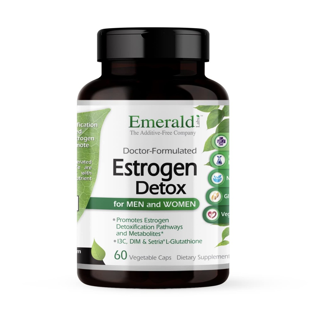 EMRALD LABS Estrogen Detox - Wspiera równowagę hormonów dla kobiet i mężczyzn * - Obejmuje I3C, DIM & Setria L- Glutathione - Vegan, Gluten- Free - 60 Kapsułki warzyw (30- Day Supply)