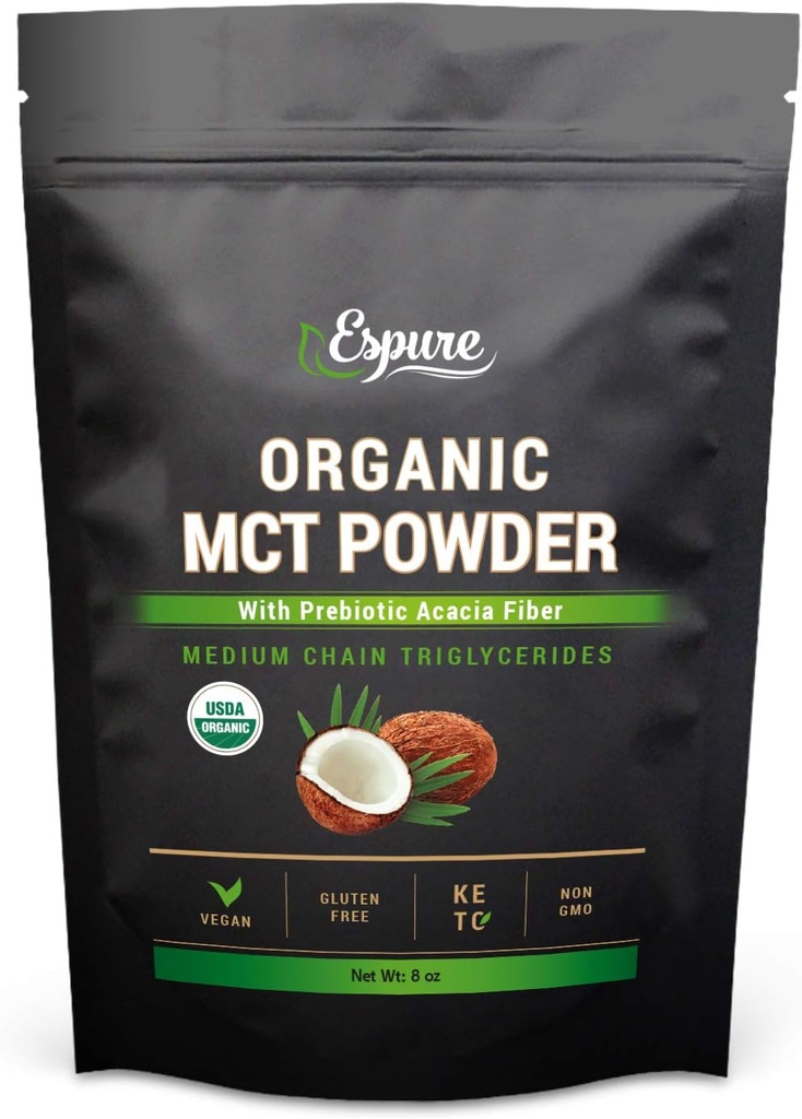 Organiczny proszek MCT - USDA Certified, z Prebiotic Acacia Fiber; Keto Friendly, Wegan, Gluten Free; 8oz