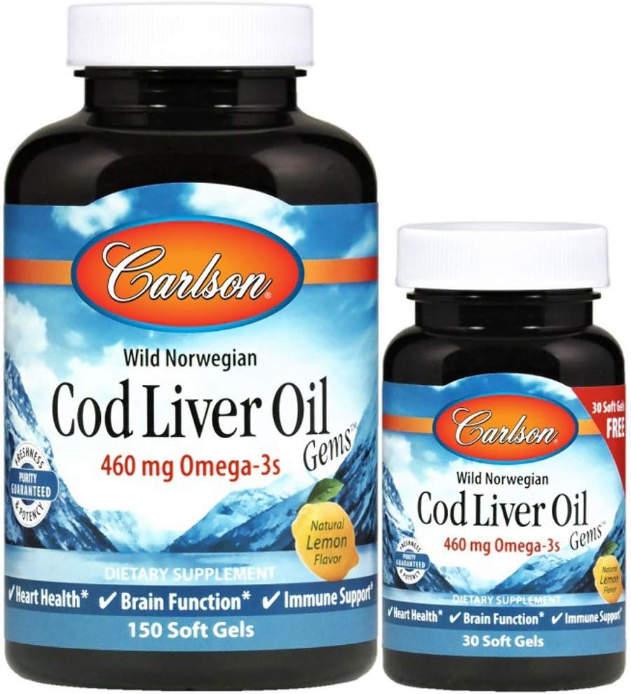 Carlson Laboratories Cod Liver Oil Gems - Lekka Lemon 1000 Miligramy 150 + 30 Sgels