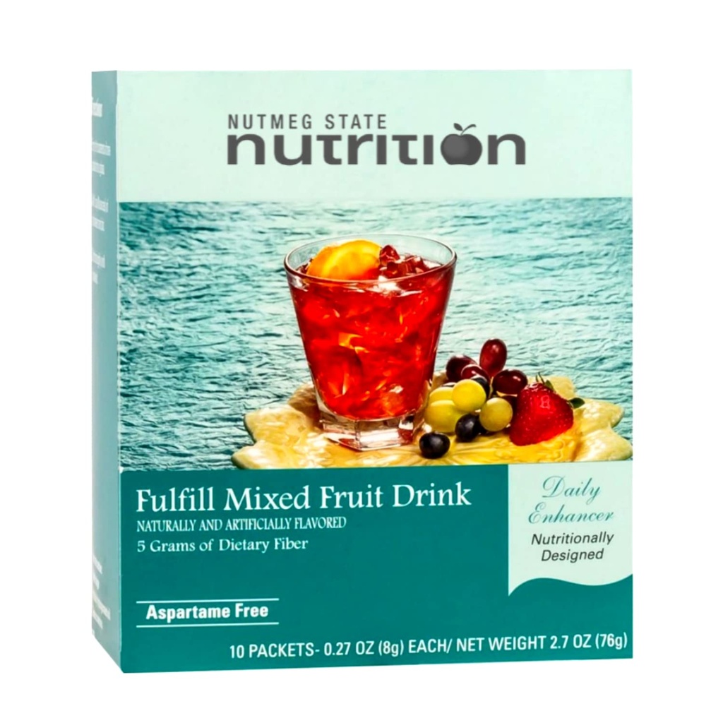 Nutmeg State Nutrition - Fulfill High Fiber Drink Mix, Niskie kalorie, Tłuszcz wolny, Cukier wolny, Naturalnie aromatyzowane, Idealne Białko kompatybilne, Aspartam Free, 10 Servings per Box (Mieszane owoce)
