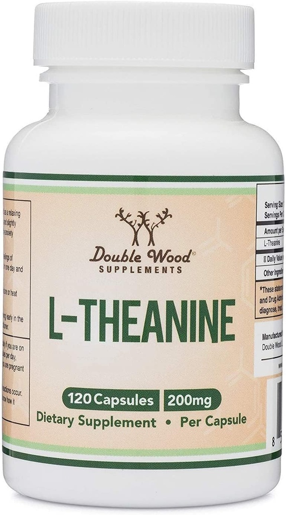 L- Theanine 200mg Double Strength - Wspiera odpowiedź i relaksację uśpienia - 120 Kapsułek (Tested Party, Gluten Free, Wegan) przez podwójne drewno