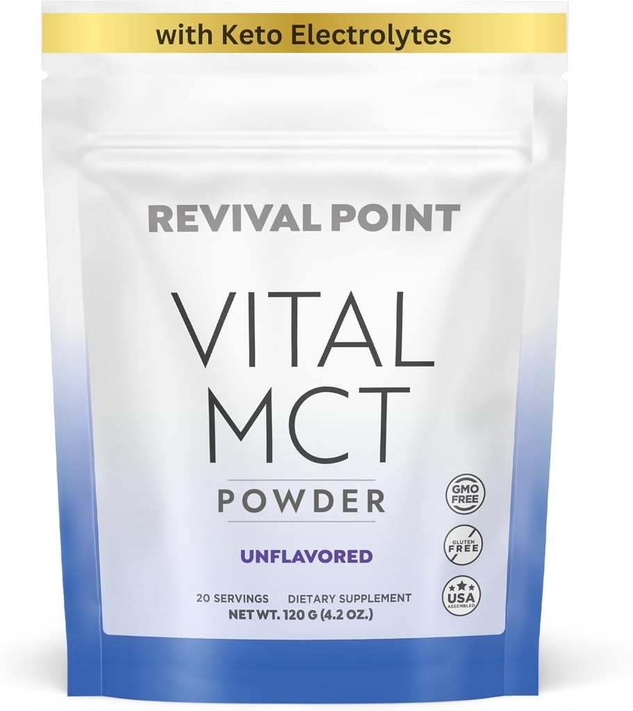 Premia Unflavored MCT Oil Powder z Keto Electrolytes- Kreamer do kawy, herbaty i herbaty - Zawiera 15x Biodostępny Pikolinian chromu, C10 i C8 MCT Oil derived z orzechów kokosowych - 120 Grams