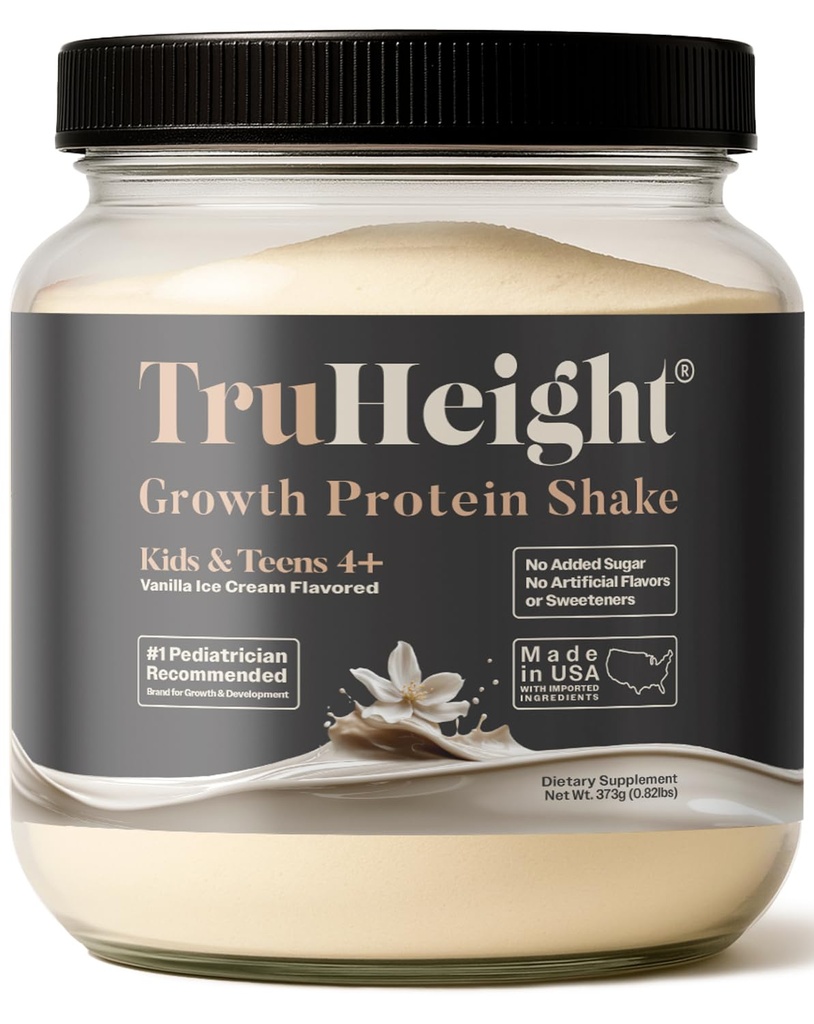 TruHeight Growth Protein Shake (Vanilla Ice Cream Flavor, serwatka) Wzrost i rozwój Protein Powder for Kids & Teens - Drinki z zyskiem na wadze - Endorsed by Pediatricians, Picky Eater Witamina, Wiek 4 +