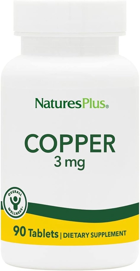 NaturesPlus Copper 3 mg - 90 Tablets - Wsparcie ogólne Wellness - Gluten Free - 90 Servings
