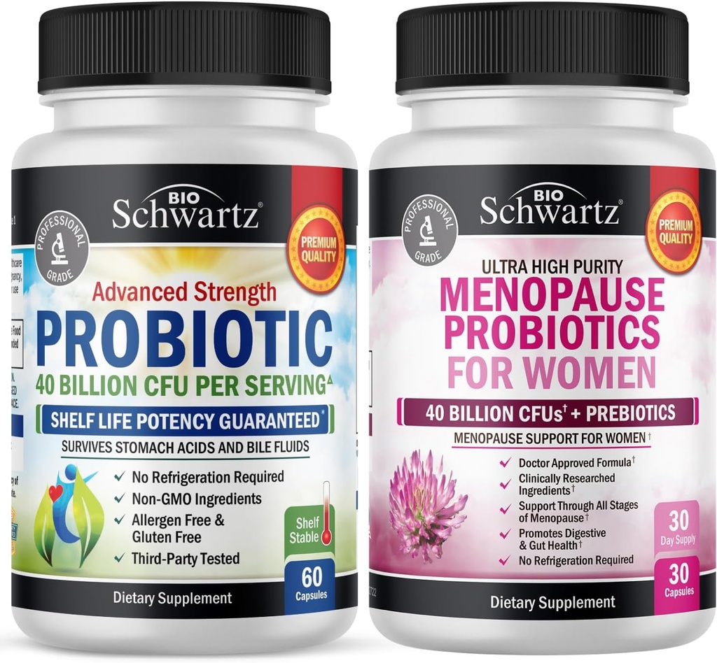 BioSchwartz Probiotic 40 Miliard CFU 60 Count + Menopauza Probiotyki dla kobiet 30 Count