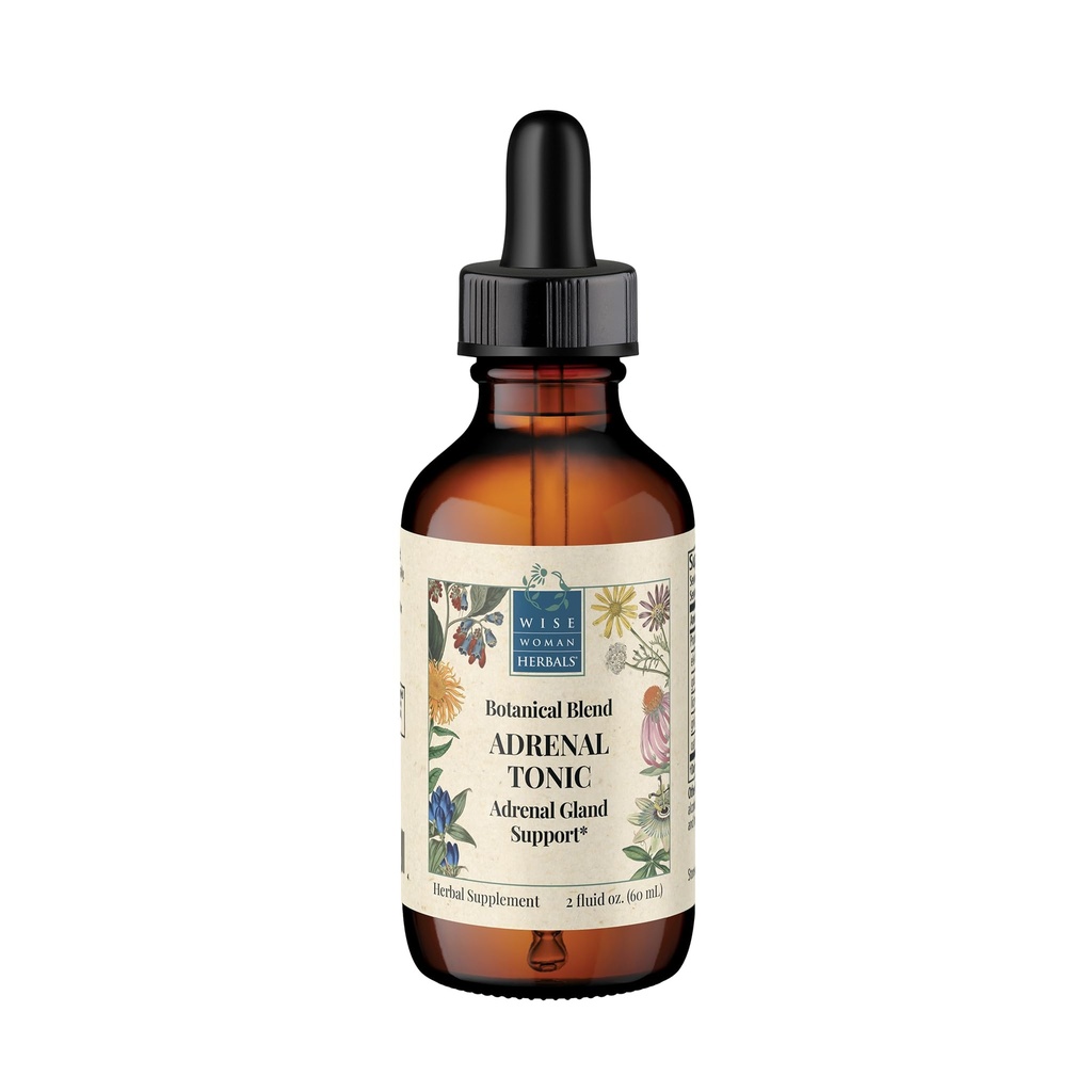 Wise Woman Herbals Adrenal Tonic Liquid Extract, Herbal Adaptogen Mieszanka z Eleuthero, Ashwagandha & Licorice, Wsparcie zdrowej funkcji nadnerczy, Energia, Stamina, Stres & Focus, Non-GMO, 2 Fl Oz