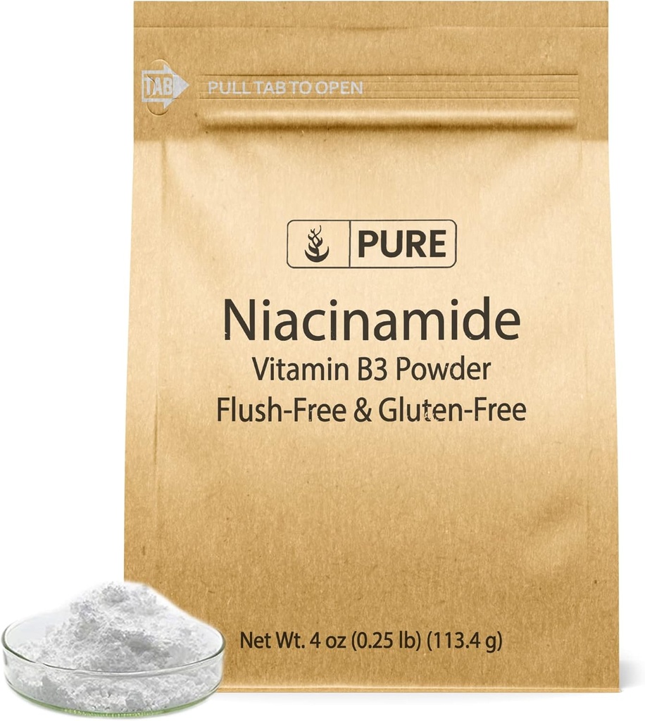 Czyste składniki oryginalne Niacynamid 4oz Flush- Free, Gluten- Free