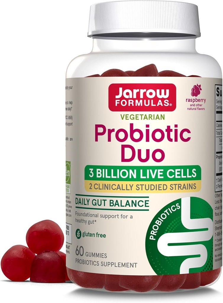 Jarrow Fixas ® Probiotic Duo, 3 Miliard Live Cells Supplement for Immune Health and Digestive Support, 60 Malina Flavor Probiotic Gummies, 30 Day Supply