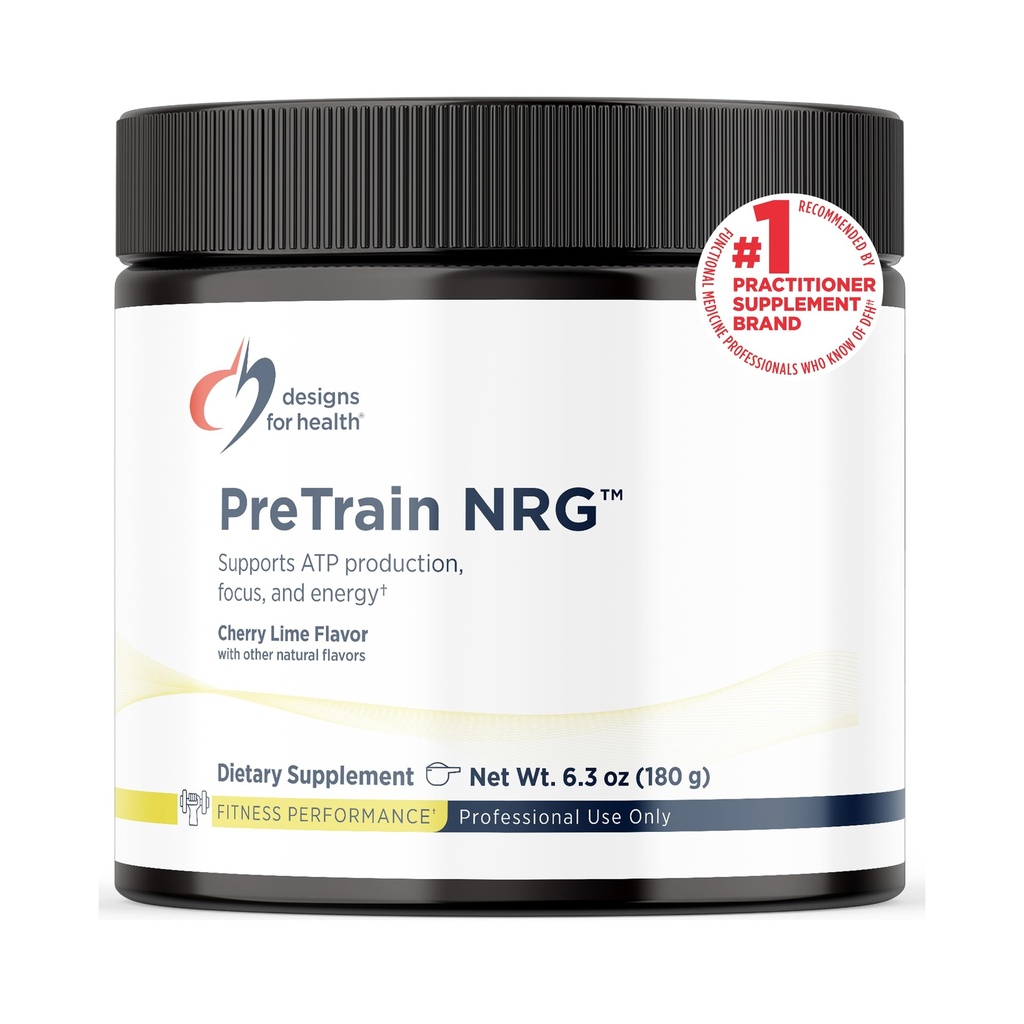 Designs for Health PreTrain NRG Drink Mix - Wstępny trening proszku z Creatine + Green Coffee - Wsparcie Focus, Power + Mental Energy in Atletics - None- GMO, Cherry Lime Flavor (20 Servings / 180g)