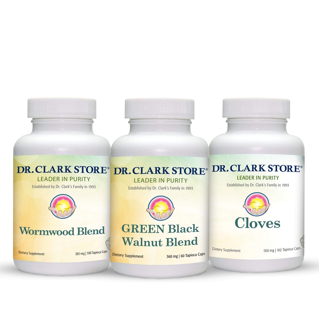 Dr Clark Store Intestine Support & Cleanse Kit - z Freeze- Suszony zielony czarny orzech Hulls, Wormwood, i Cloves- Pomaga utrzymać optymalną funkcję jelit - Kapsułki wegetariańskie