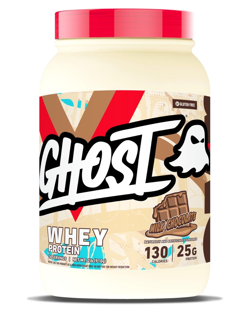 GHOST Proszek z białka serwatki, Czekolada mleczna - 2LB, 25G białka - Mieszanka białka serwatki - Postworkout Fitness & Nutrition Shakes, Smoothies, Pieczenie i Gotowanie - Soi & Gluten- Free