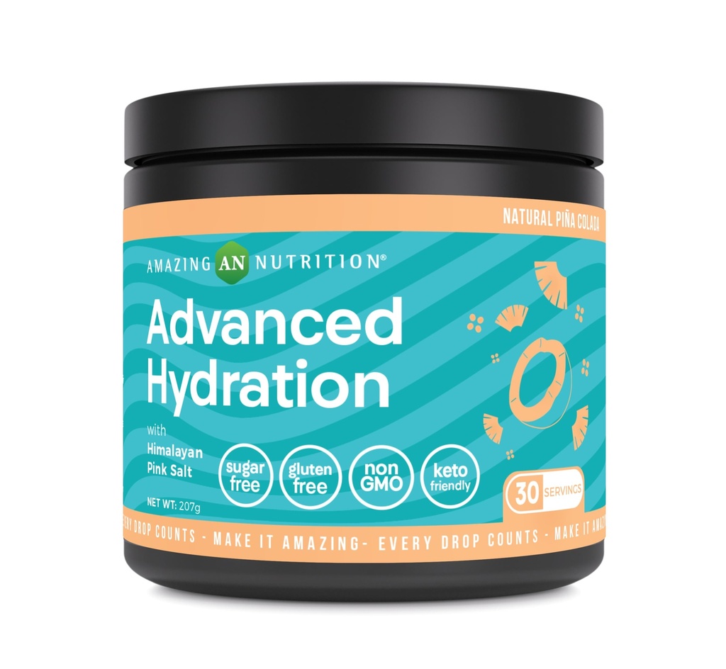 Amazing Nutrition Advanced Hydration, Electrolyte Powder 30 Służenie 124; Pakowane z podstawowych minerałów 124; Cukier-wolne 124; Keto Friendly Between 124; Nie-GMO Between 124; Gluten- Free (Natural Pina Colada)