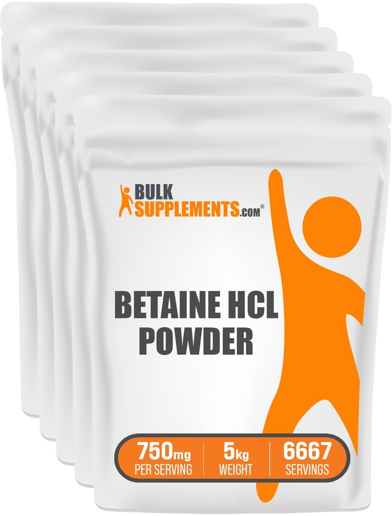 BulkSupplements.com Betaine HCl Powder - Betaine Hydrochloride Supplement, Betaine Powder - Betaine 750mg, Digestive Health Support - Gluten Free, 750mg per Serving, 5kg (11 funtów)