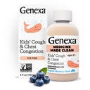 Genexa Kids 'Clean Cough & Chest Congestion Medicine, Dye Free, 0% Sztuczne dodatki, wieloobjawowy syrop na kaszel dla dzieci 4- 11, Cough Supressant & Expectorant, Organic Blueberry Flavor, 4 fl oz