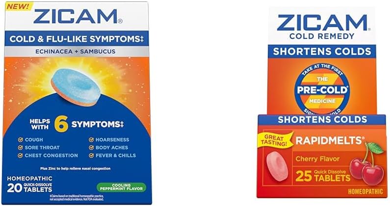 Zicam Cold & Flu Objawy 20 Tablets Cold Remedy Cynk Rapidmelts 25 Count Homeopatic Cold Shorting Bundles