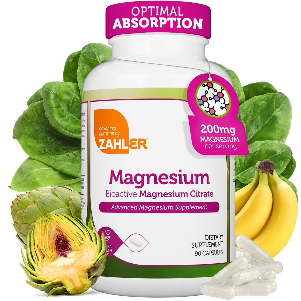 Zahler - Magnezu Suplement Kapsułki 200 mg (90 Count) Certyfikowany Kosher Bioaktywny Magnezu Cytrynian dla Max Wchłanianie - Naturalny magnez mineralny dla mężczyzn i kobiet - Najlepsze suplementy magnezu