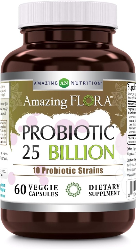 Amazing Flora Probiotic Supplement Equipment 124; 25 Billion- 10 Strains Equipment 124; 60 Veggie Capsules Equipment 124; Non-GMO Equipment 124; Gluten- Free Equipment 124; Made in USA