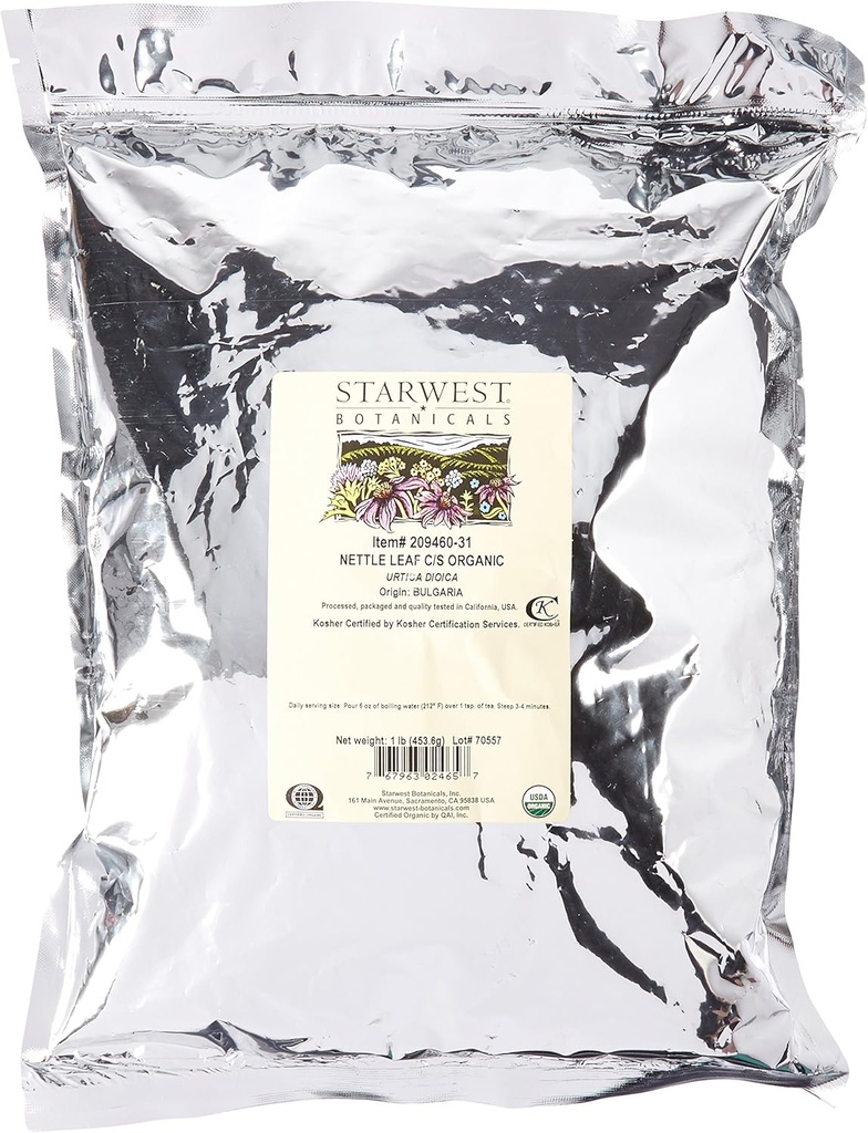 Starwest Botanicals Organic Nettle Leaf Tea Loose Cut and Sifted, 1 Pound luzem - 1 liczba