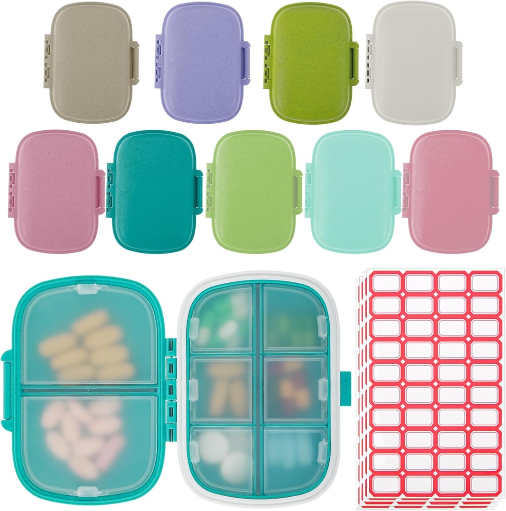 9 Pack Travel Pill Organizator 8 Komory Przenośny Pill Case Małe Pudełko na Pocket Purse Daily Pill Container Medicine Witamina Holder Dispenser do przechowywania suplementu oleju rybnego