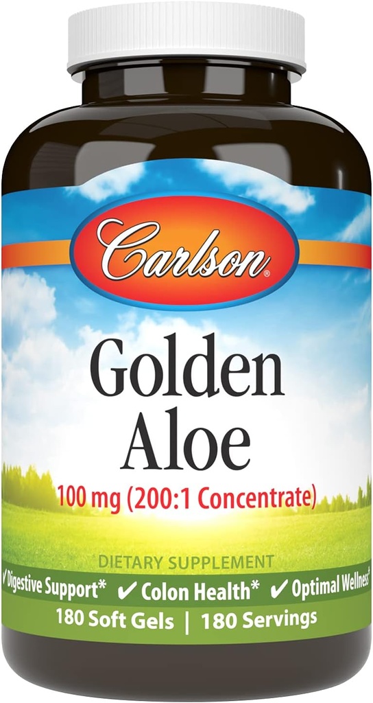 Carlson - Golden Aloe, 100 mg (200: 1 Koncentrat), Digestive Support & Colon Health, Optimal Wellness, 180 Softgels