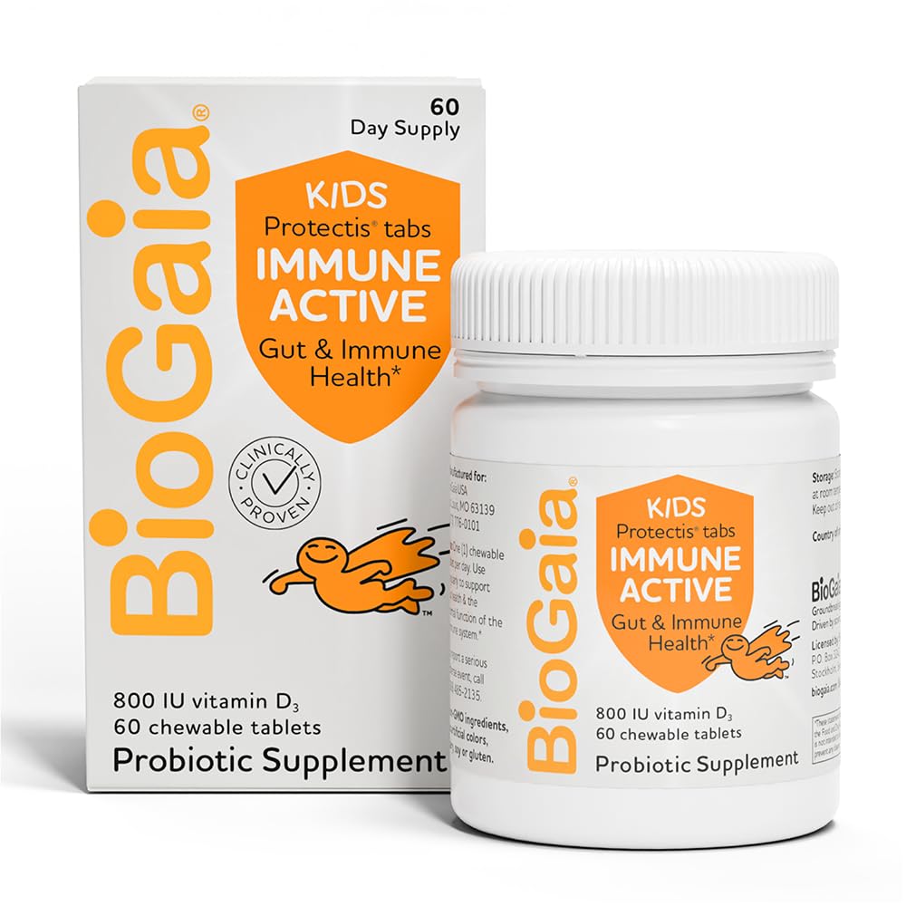 Biogaia immunologiczne aktywne dzieci 124; Probiotyk + Witamina D 124; do żywienia i immunologicznego zdrowia 124; Wieki 3 + 124; Allergen, Dairy, Soy & Gluten wolne 124; Zaufane przez pediatrów 124; 60 Day Supply 124; Pomarańczowy aromat Chewable