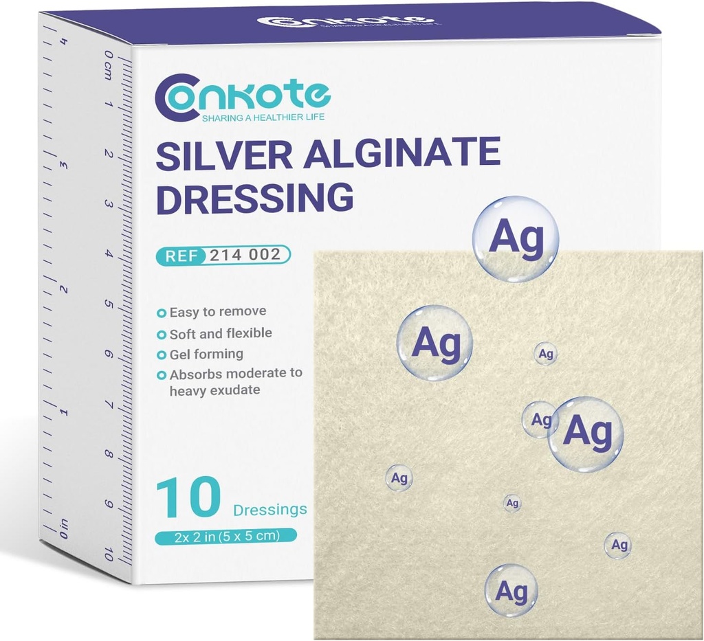 Conkote Silver Alginate Rana opatrunek 2 "x 2", 10 Pack, Non-Stick Patting Ag Patches, Wysoko Absorbent do ciśnienia Ulcer, Łóżko ból stopy i cukrzyca Ulcer