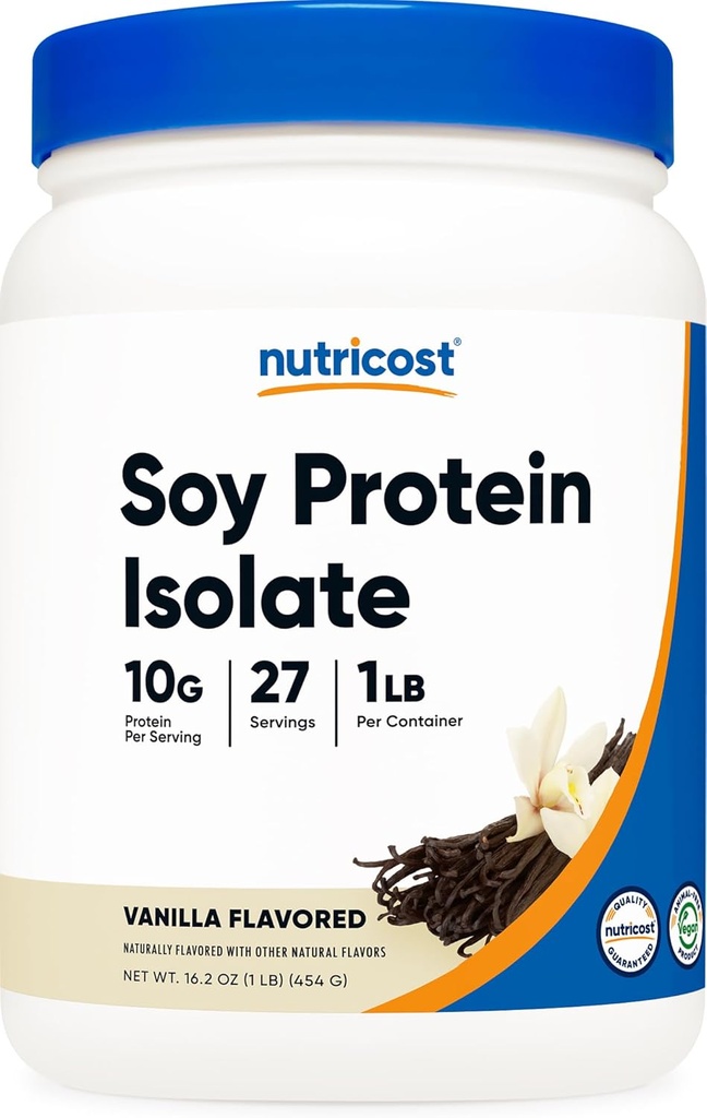 Nutricost Soy Protein Isolate Powder, 1 LB Vanilla - 10 gramów białka na porcję, Vegan, GMO- Free & Gluten Free