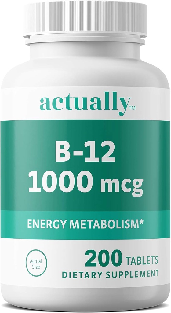 Właściwie witamina B12 1000mcg tabletki 200ct Energia Metabolizm dla dorosłych, 200Day Supply, 200 Count