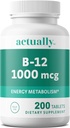 Właściwie witamina B12 1000mcg tabletki 200ct Energia Metabolizm dla dorosłych, 200Day Supply, 200 Count