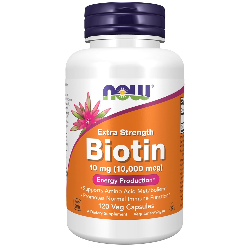 Teraz suplementy żywności, Biotin 10 mg (10 000 µg), Dodatkowa siła, Produkcja energii *, 120 Kapsułki Veg