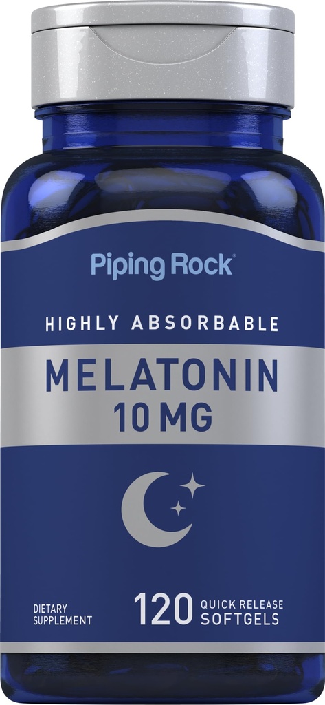Piping Rock Melatonin 10mg Xiv 124; 120 Softgel kapsułki Xiv 124; Quick Release Supplement Xiv 124; Wysoko Absorbowalne Xiv 124; Non- GMO, Gluten Free