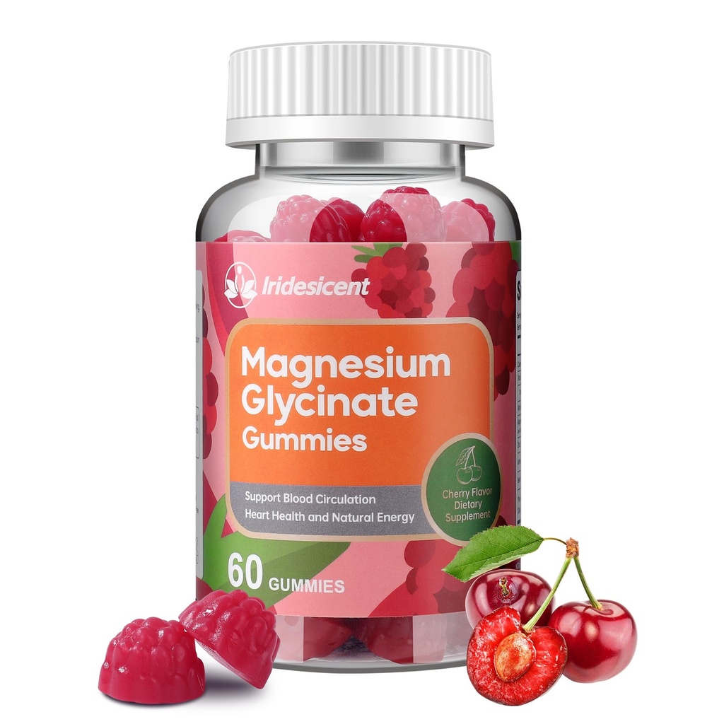 Glucynian magnezu Gummies 400mg, Suplement magnezu bez cukru w / Ashwagandha, Cynk, Wegański Glucynian magnezu Suplement dla dorosłych - 60 Gumiaków wiśniowych