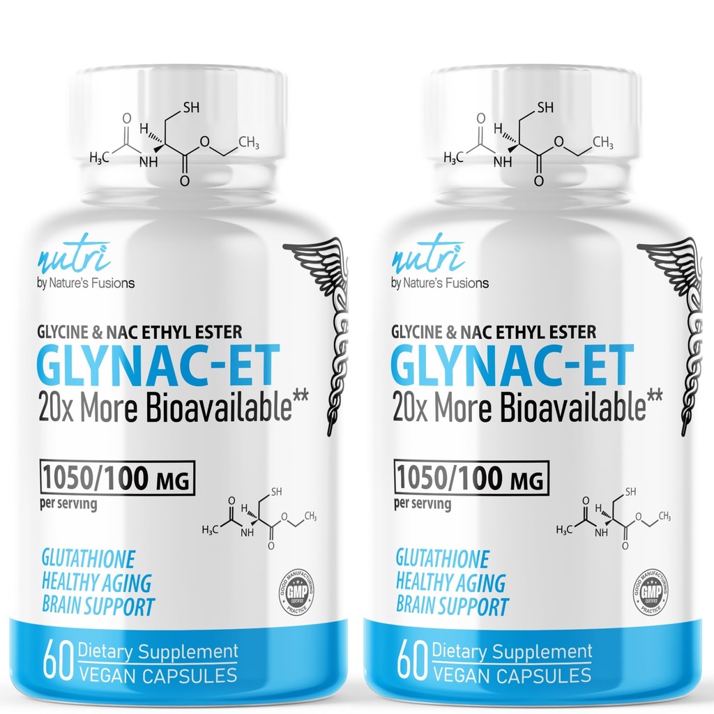 Nature 's Fuzje GlyNAC- ET NAC Suplement N- Acetylo Cysteina Ester etylowy - 20x Więcej Biodostępności - Glicyna i N- acetylocysteina Ester etylowy Suplement przeciw starzeniu, Boost Glutation Pack 2- 120