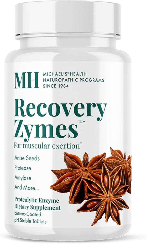 MICHAEL 's Health Naturopathic Programs Recovery Zymes - 180 Enteric Coated pH Stable Tablets - Proteolitic Enzym Supplement - Wsparcie Naturalnej Response Inflamational - 30 Służenia