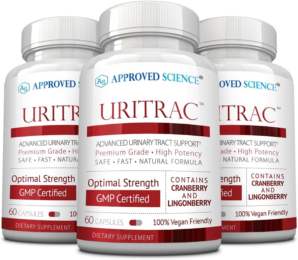 Zatwierdzone Science ® Uritrac ™ - Wsparcie UTI - Żurawina, D- Mannose, Lingonberry - Vegan Friendly - 60 Kapsułek na butelkę - Opakowanie po 3