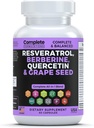 Resveratrol Suplement z Quercetin, Berberine, Grape Seed Extract & Polyfenol Mieszanka dla zdrowia skóry, Wsparcie immunologiczne i przeciwutleniacz Boost