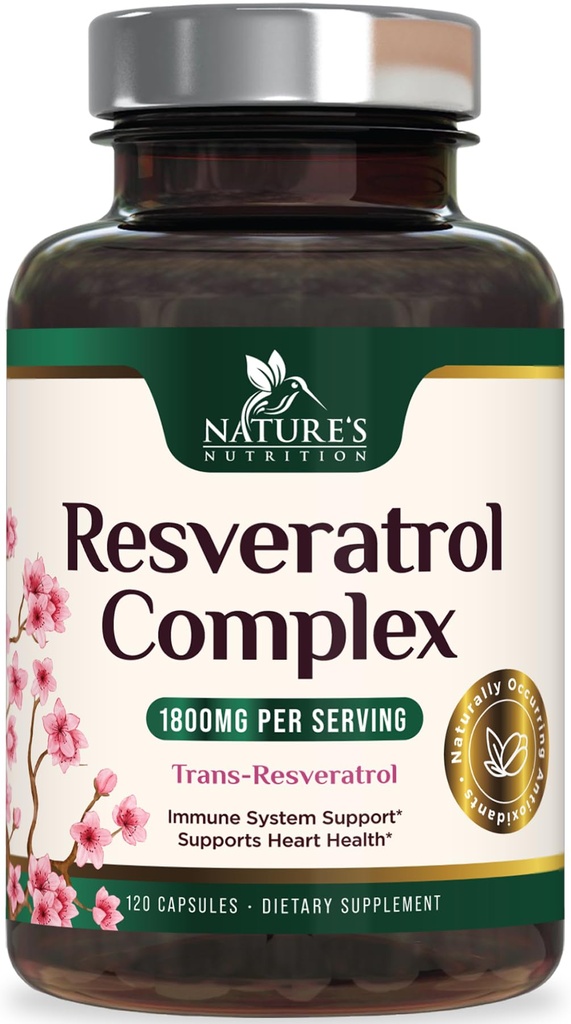 Resveratrol Supplement 1800mg - Ekstra Silne Przeciwutleniacze dla Zdrowego Starzenia i Wsparcia immunologicznego - Heart Health & Cellular Energy Supplement - Non- GMO, Bioavailable Trans- Resveratrol - 120 Vegan kapsułki