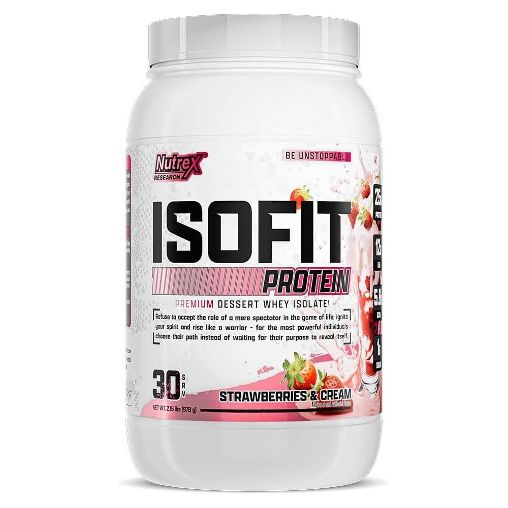 Nutrex Badania IsoFit białka serwatki w proszku Instantised 100% Izolat białka serwatki (30 Serwacja (Opakowanie 1), Truskawki i śmietana)