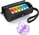 Fullicon PU Case Weekly Pill Box Organizator 2 razy dziennie, Podróże 7 dni Pill Pudełka, Przenośne Tablet Organizator z dużych działów medycyny, Medycyna, Witamina, Suplementy (Czarny / Tęcza)