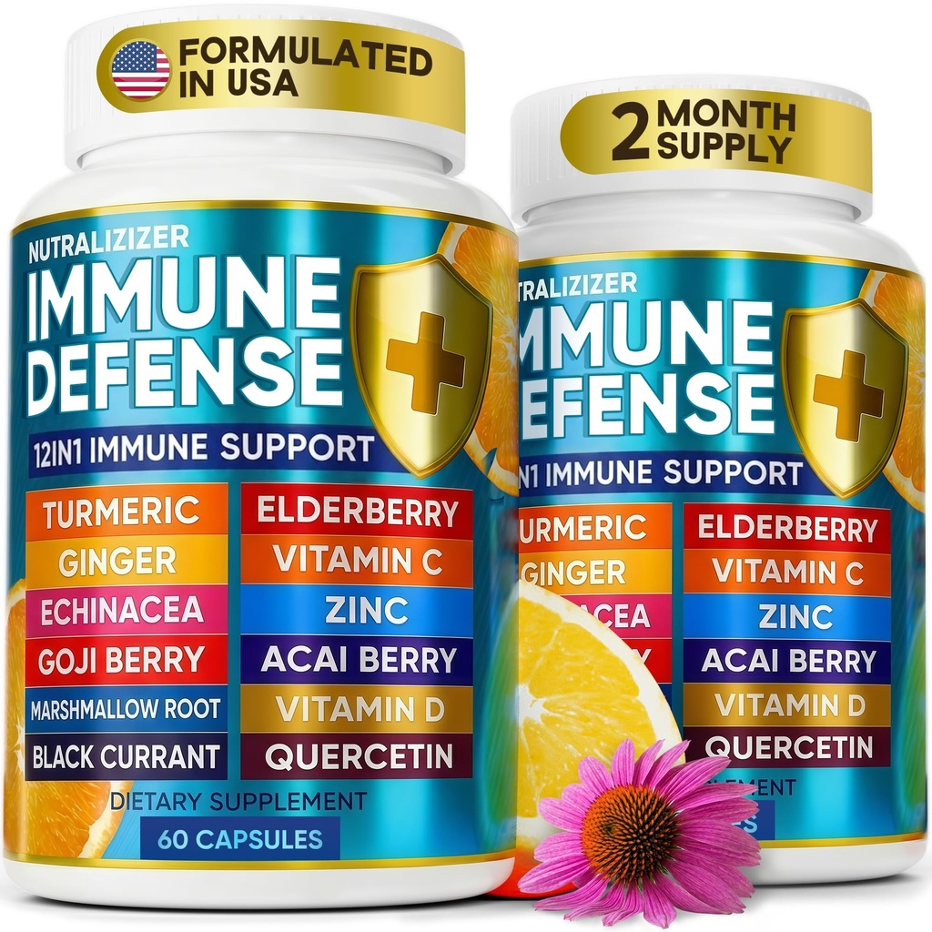 12 w 1 Premium Vitaminy immunologiczne - Suplement immunologiczny w / witamina D3 5000 IU Witamina ∞ 1000mg Zinс 50mg - Luxe Wybór Premium Wsparcie immunologiczne - z Echinacea Elderberry i Ginger - 120 Czapki