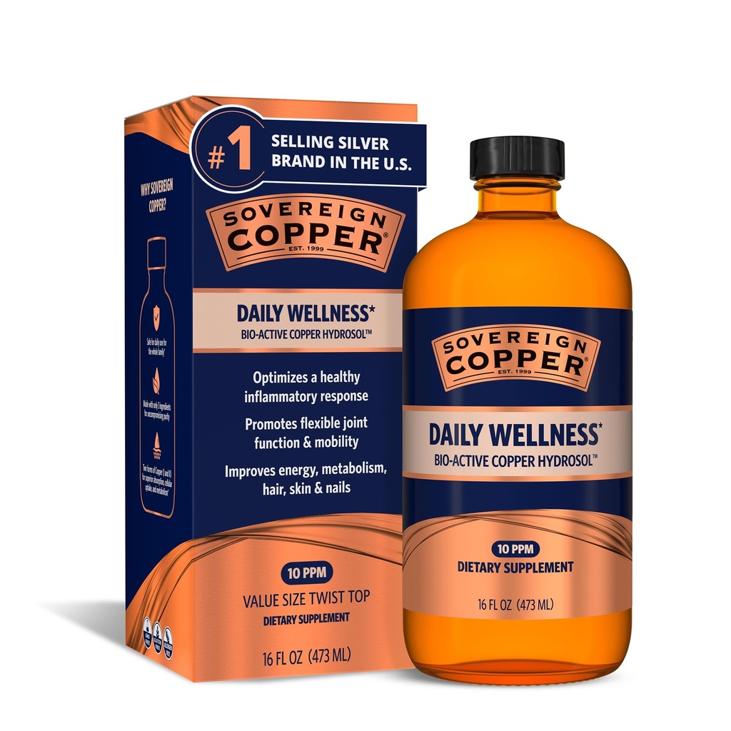 Superior Bio- Active Copper Hydrosol - Bioavailable Colloidal Copper Liquid Supplement for Adult and Kids with Silver Hydrosol for Immune Support, Hair, Skin, and Nails - 16 fl oz (473ml)
