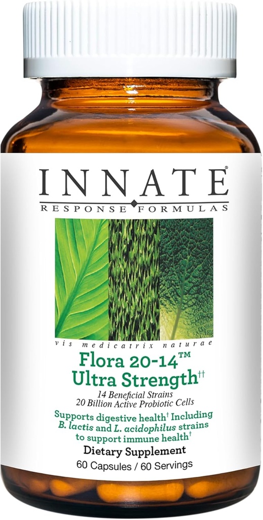 Innate Response Applicas Flora 20- 14 Ultra Siła - Suplement Probiotyczny z 20 Miliard CFU - 14 Cieśniny Probiotyczne - Wegetariańskie i Non-GMO - Made Without 9 Allergens żywności - 120 Kapsułki