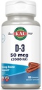 KAL Witamina D3 Chewables 50 µg, Witamina D 2000 j. m. jako Cholekalcyferol, Cukier wolny, Naturalny Cynamon Flavor D3 Witamina, Immune Support & Bone Health, 100 Servings, 100 Chewables