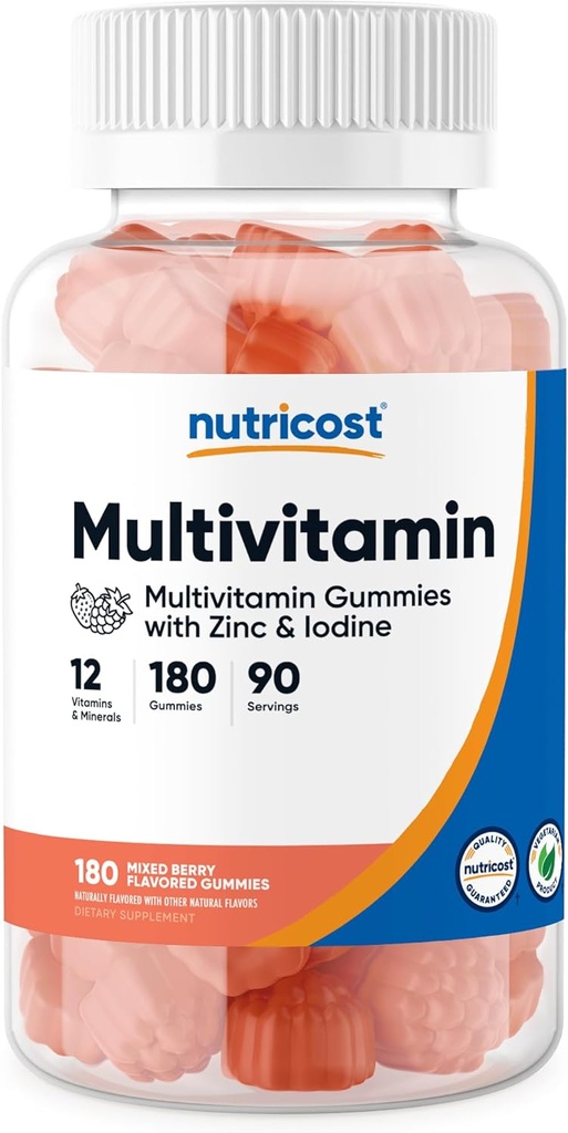 Nutricost Multivitamin Gummies, 180 Gummies (Mieszane jagody aromatyzowane) - 90 Serv, Gluten Free, Non-GMO i Vegetarian Friendly