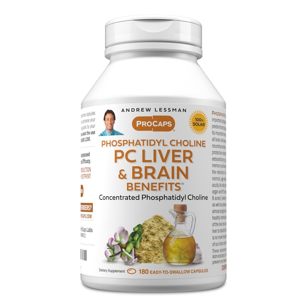 ANDREW LESSMAN PC Wątroba i korzyści mózgu 180 Softgels - Phosphhatidyl Choline, Najważniejszy blok budynku dla zdrowej wątroby i struktury mózgu, Funkcja. Żadnych dodatków. Łatwe do połknięcia Softgels
