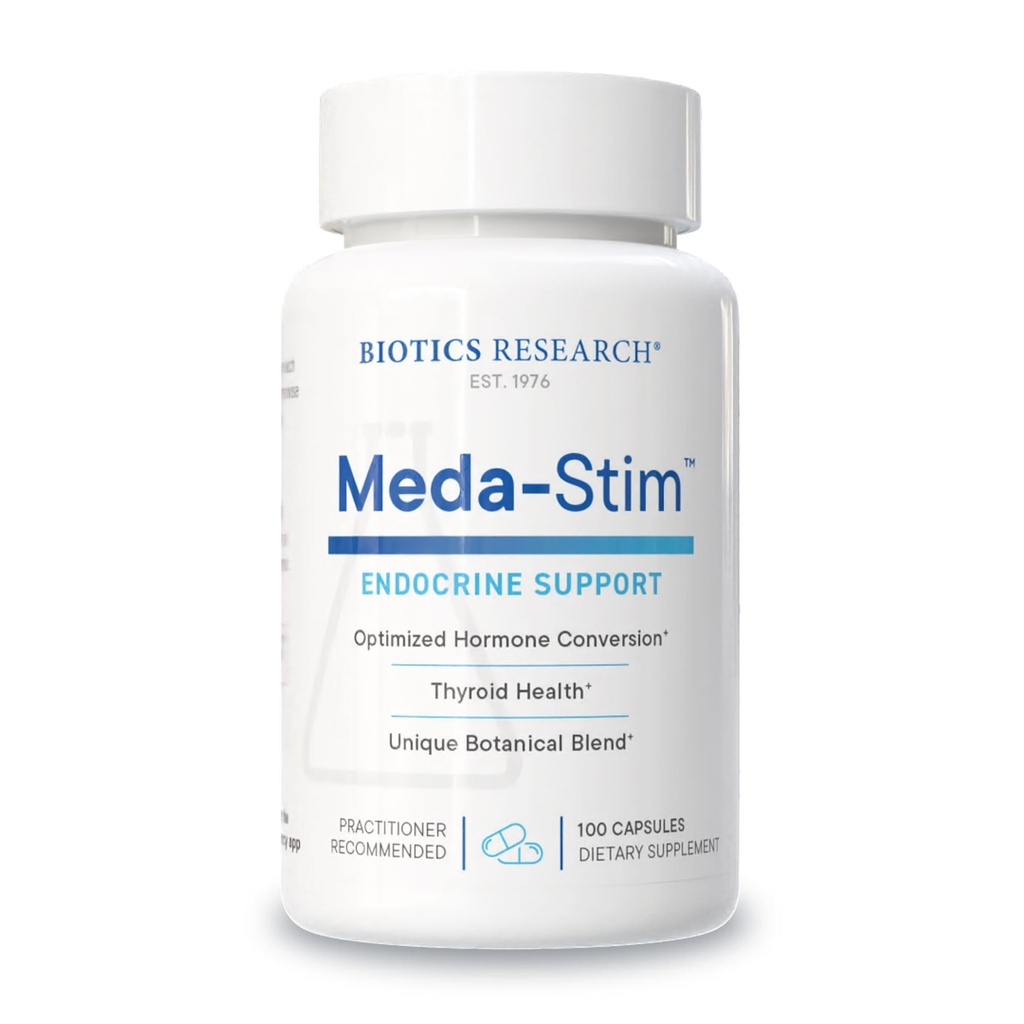 Badania nad biotykami Meda Stim Support Enodrinal Function, Nutritional Support for the Thyroid Gland, Healthy T3, T4, Thyroxine Levels, Metabolic Health, Zawiera jod, Selenium, Magnez, 100 Kapsułki