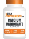 BulkSupplements.com Karbonian wapnia Kapsułki - Suplement karbonatu wapnia, Karbonian wapnia 500 mg - Suplement wapnia, Bez glutenu, 2 Kapsułki na serwowanie, 360 Kapsułki (Opakowanie po 1)