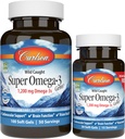Carlson - Super Omega-3 Gems, 1200 mg Omega-3 Kwasy tłuszczowe z EPA i DHA, Wild- Caught Norwegian Fish Oil Omega 3 Suplement, zrównoważony sourced Omega 3 Olej rybny, 100 + 30 Softgels