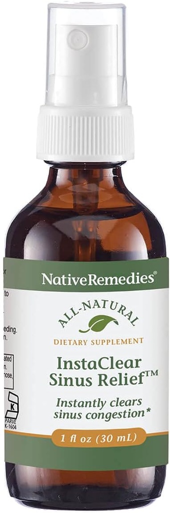 Native Remedies InstaClear Sinus Relief - All Natural Herbal Supplement for Clear, Zdrowe zatoki podczas przeziębienia, alergie lub gorączka Hay - 29 ml